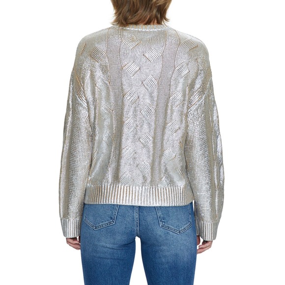 Pistola Everly Foil Accent Metallic Cable Knit Cotton Crewneck Sweater Size XS - Picture 2 of 9